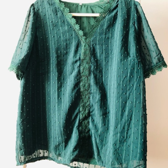 Green v-neck blouse with flowy sleeves - Picture 5 of 5